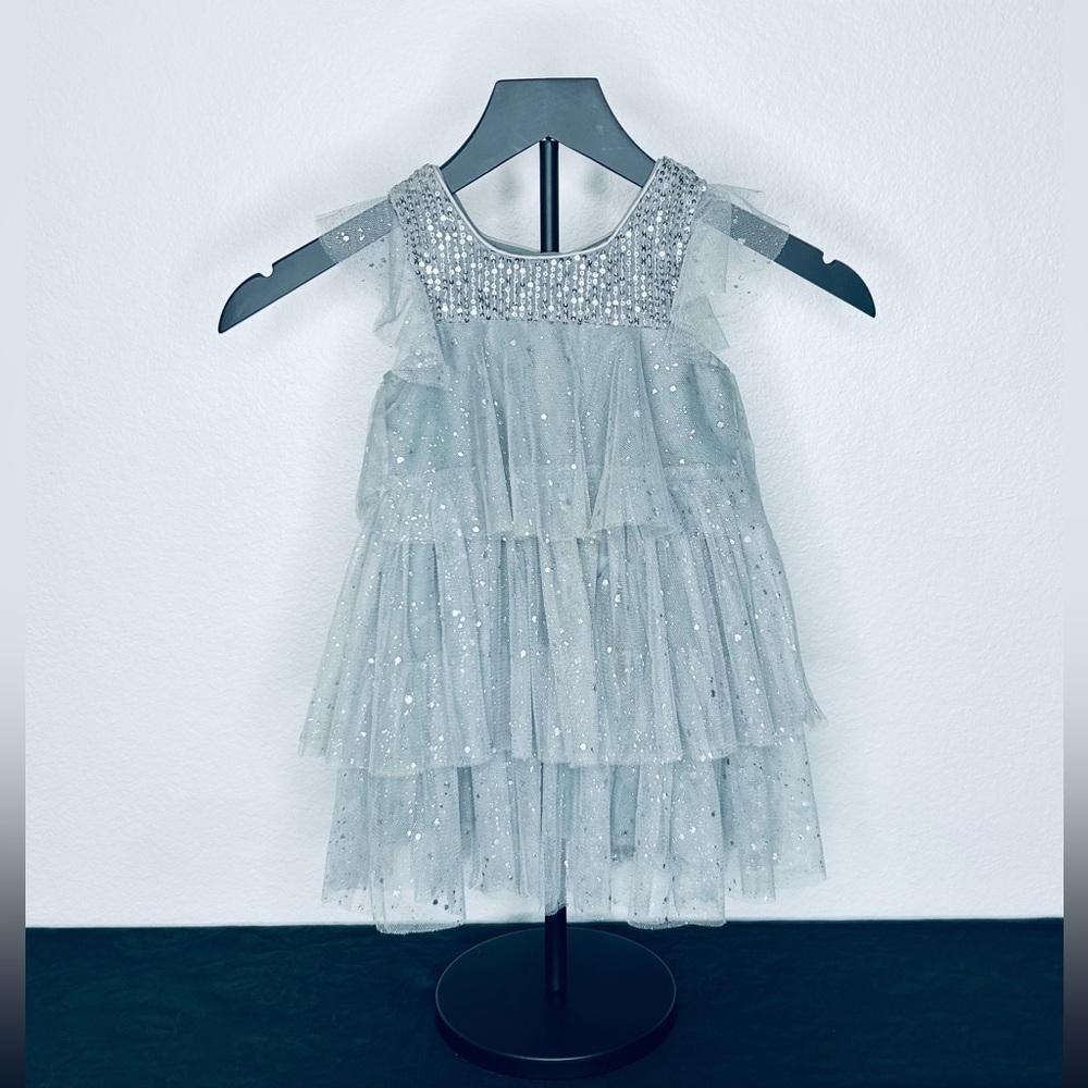 NNJXD Girls' Sparkling Silver Tiered Dress